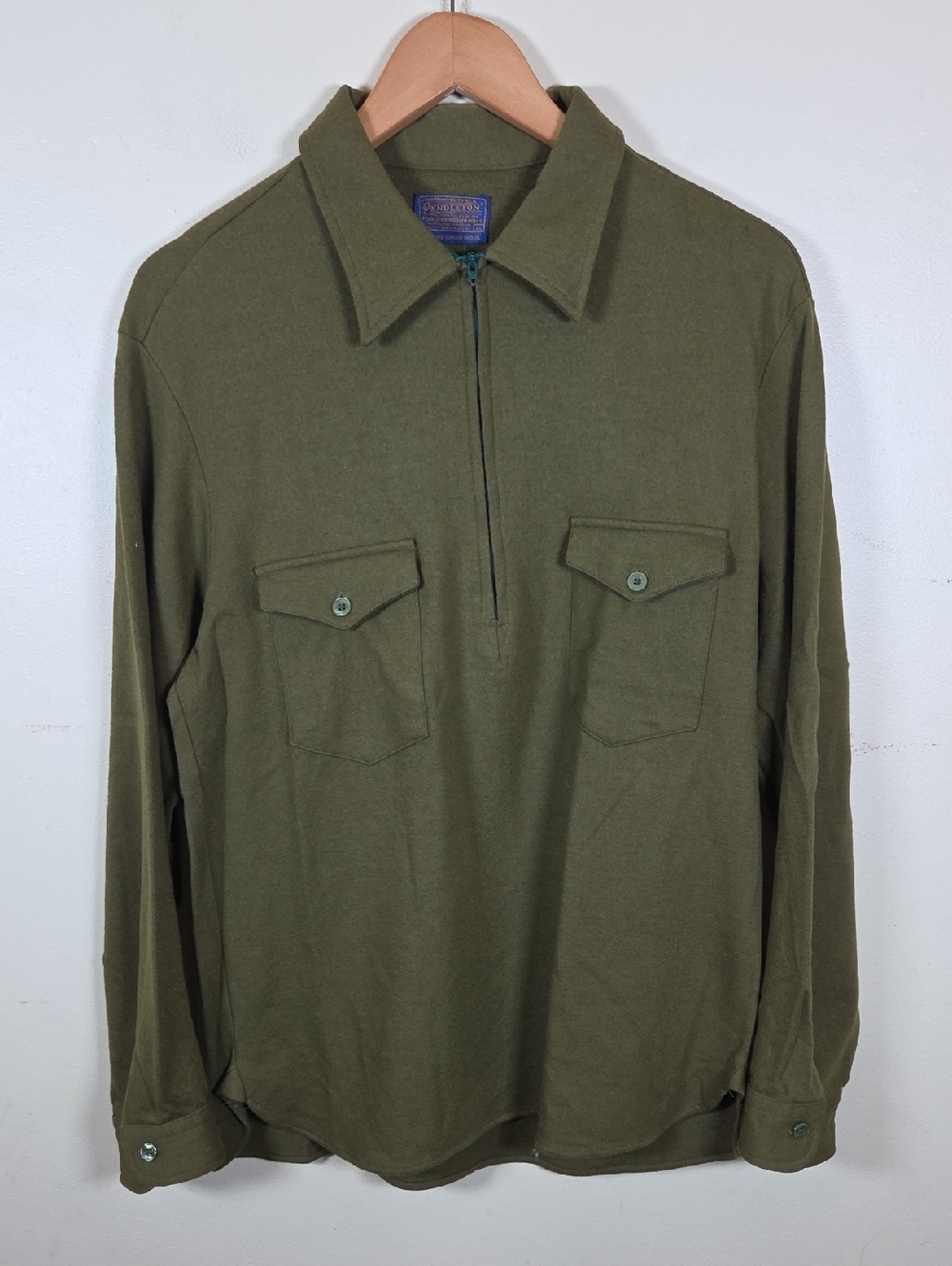 Vintage 60s/70s Pendleton 1/4 Zip Wool Shirt Men’s XL Button Pockets USA Made